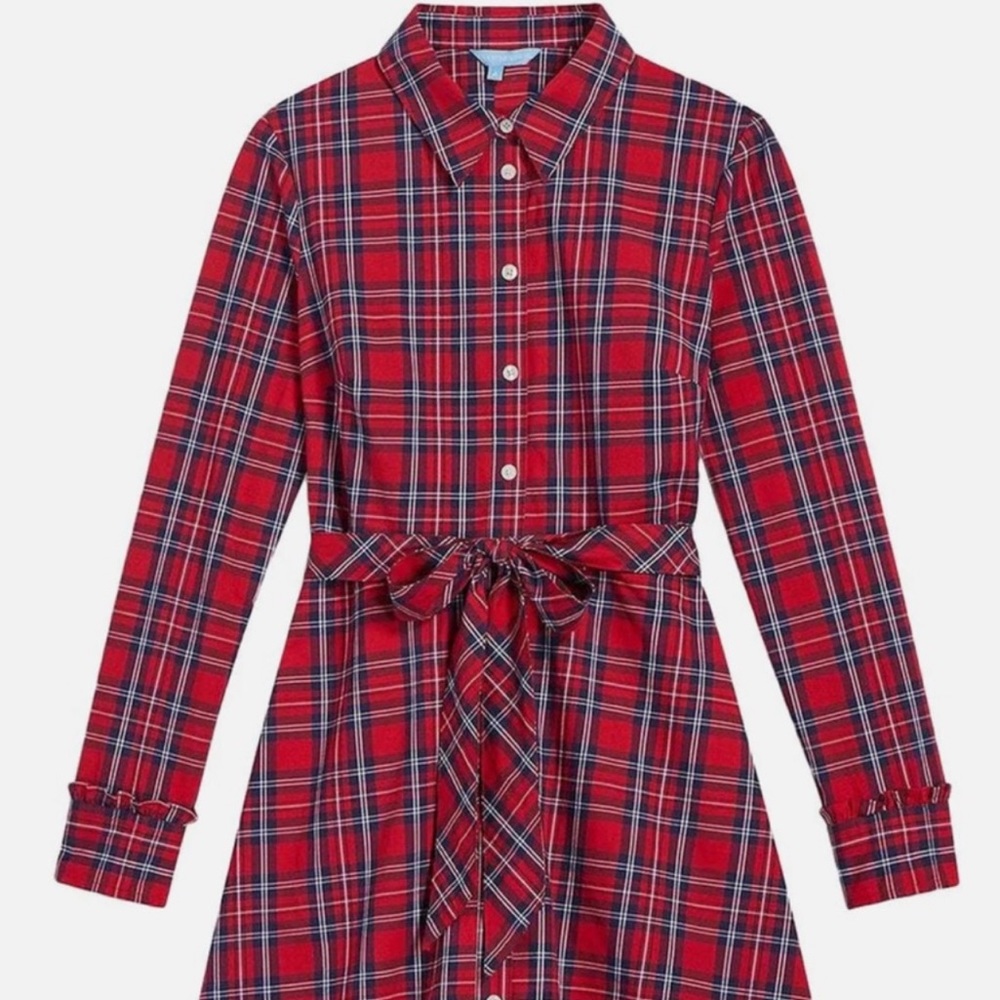 Draper James Lipstick Red Tartan Plaid Carly Shirt Dress Retired*SZ 14*